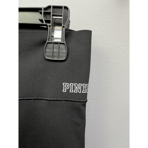 Victoria's Secret Pink Legging Womens small Bonded Crop Black Spellout - Picture 2 of 7